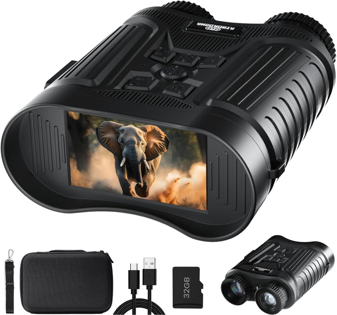 Night Vision Goggles, 4K Night Vision Binoculars for Adults, 3'' HD Screen & 8X Digital Zoom External Flashlight, 2000FT Viewing Range for Outdoor (black)