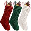Fesciory Christmas Stockings, 3 Pack 18 Inches Cable Knitted Large Size Stocking Gifts & Decorations for Family Holiday Xmas Party (Burgundy&Ivory White and Green 18in)
