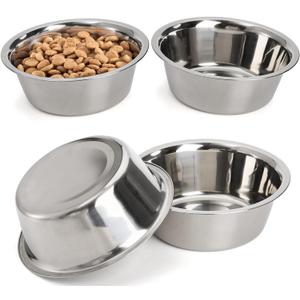 DEAYOU 4-Pack Stainless Steel Dog and Cat Bowl, Metal Food and Water Dish, 8" Basic Pet Feed Bowl for Large Medium Small Dog, 47 OZ Replacement Bowls for Elevated Stand, Kitten, Puppy, Dishwasher Safe