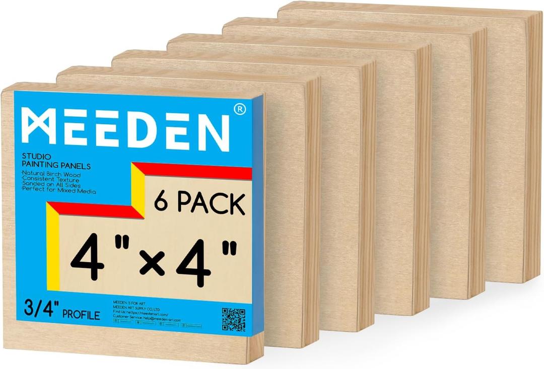 MEEDEN Unfinished Wood Canvas Board: 3/4 Deep 4x4 Wooden Canvas Panel Pack of 6 - Blank Cradled Wood Art Board for Painting