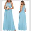 Wedtrend Women's Formal Dress, Halter Long Prom Dress Floral Lace Bridesmaid Dresses (L, Blue)