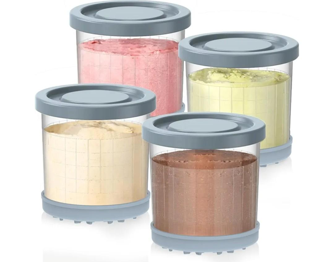 for Ninja Creami Pints and Lids-4 Pack, 16OZ Container Compatible with NC299AMZ & NC300s Series Ice Cream Makers, Extra Cups Replacement for Ninja Creamy Containers Airtight Anti-slip Dishwasher Safe