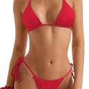 SUUKSESS Women String Triangle Bikini Sets Tie Side Thong Sexy Halter Swimsuits 2 Pieces (Red, M)
