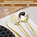 LULLABY 300PCS Gold Plastic Silverware, Heavy Duty Disposable Utensils, Gold Plastic Cutlery Set Include 100 Forks, 100 Spoons, 100 Knives, Perfect Flatware for Party Wedding and Daily Use