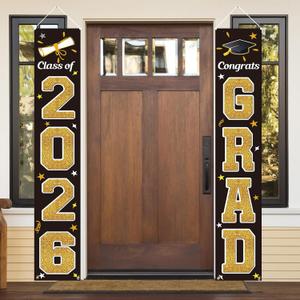 KMUYSL Graduation Decorations Class of 2026, Graduation Party Decorations 2026, Gold & Black Congrats Grad Banner Hanging Flags Porch Sign for Any School Indoor/Outdoor Decor