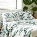 ROOYE King Size Bed Sheets, 4 Piece Floral Pattern Sheets King, 17" Deep Pocket, Soft Luxury Brushed Microfiber Cooling Sheets, Easy Care, Palm Leaf