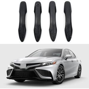 Door Handle Cover Trim Compatible with Toyota Camry 2018-2025 /Corolla 2019-2025 /Avalon 2019-2022 /Pruis Hatchback 2016-2024 Exterior Door Handle without Smart Key Hole Accessories Carbon Fiber Style