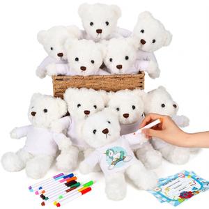 40 Pcs Make Your Own Stuffed Animal Bear Kit DIY 2026 Graduation Plush Gift 10 Pcs 9.84 Inches Rose Velvet Bear 10 White T Shirt 10 Set 12 Color Pen and Card for Graduates Party Craft Gift(White)