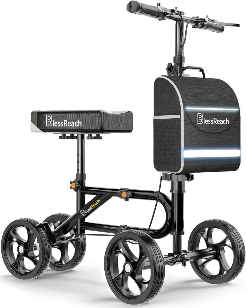 Economy Knee Scooter Steerable Knee Walker for Foot Injuries Compact Crutch Alternative with Dual Braking System (Black)