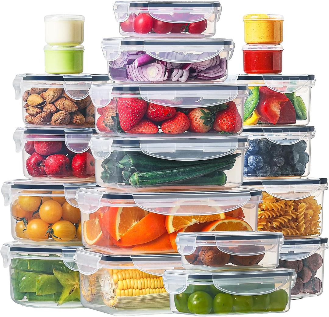 HOMBERKING 40 Pieces Food Storage Containers Set with Snap Lids (20 Lids + 20 Containers), Plastic Containers, BPA-Free Lunch Container Bento Box for Home, Black