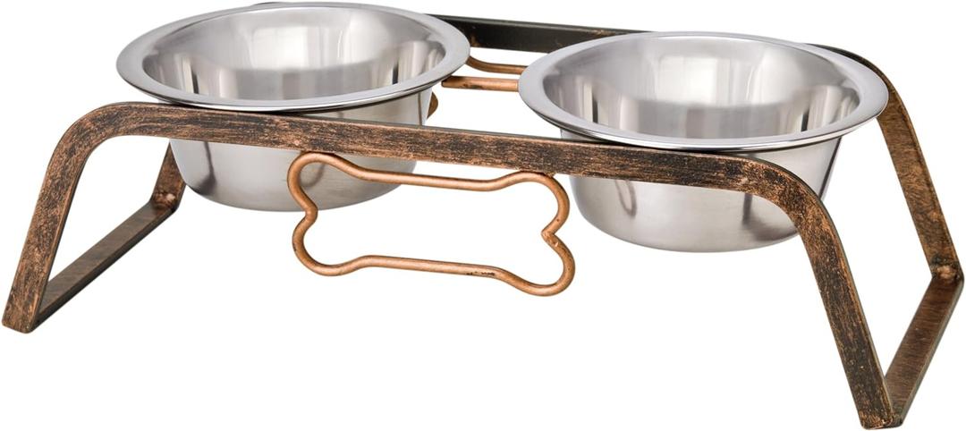Loving Pets Elevated Dog Bowls  Raised Stainless Steel Dog Bowls with Steel Stand  Non-Skid, No Spill Feeder for Small, Medium & Large Dogs  Easy to Clean, Durable Raised Dog Feeding Station (1 Quart, Aged Copper)