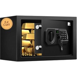 Tenamic Fireproof Safe Box 0.4 Cuft Electronic Digital Security Box, Keypad Small Lock Box Cabinet Safes with Internal Light, Solid Alloy Steel Office Hotel Home Mini Safe with 2 Passwords, Black