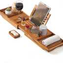 XcE Teak Bathtub Caddy Tray - Expandable to 41 Inches with Book Stand, Soap Holder & Anti-Slip Pads for Luxury Bath Spa, Teak