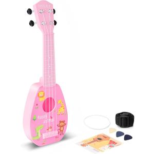 YOLOPARK 17" Kids Toy Guitar for Girls Boys, Mini Toddler Ukulele Guitar with 4 Strings Keep Tones Can Play for 3, 4, 5, 6, 7 Year Old Kids Musical Instruments Educational Toys for Beginner (Pink)