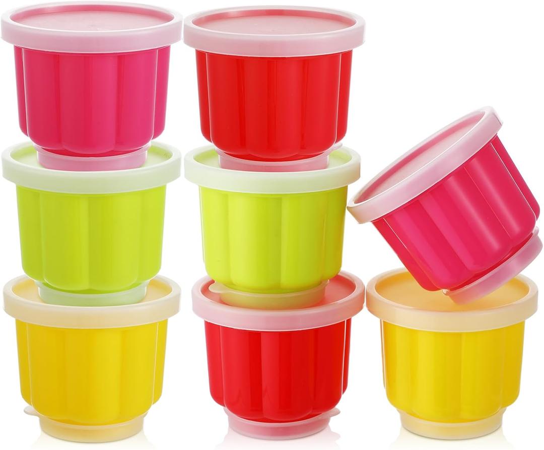 8 Pack Small Pudding Cups with Lids Reusable Plastic Dessert Molds for Jelly, Gelatin, Ice Cream - Food and Dishwasher Safe Small Freezer Containers for Making Desserts