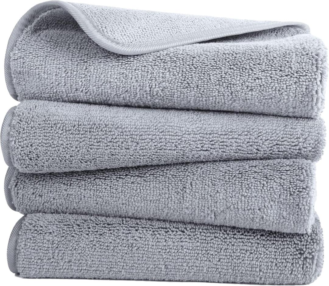 POLYTE Quick Dry Lint Free Microfiber Hand Towel, 16 x 30 in, Set of 4 (Gray)