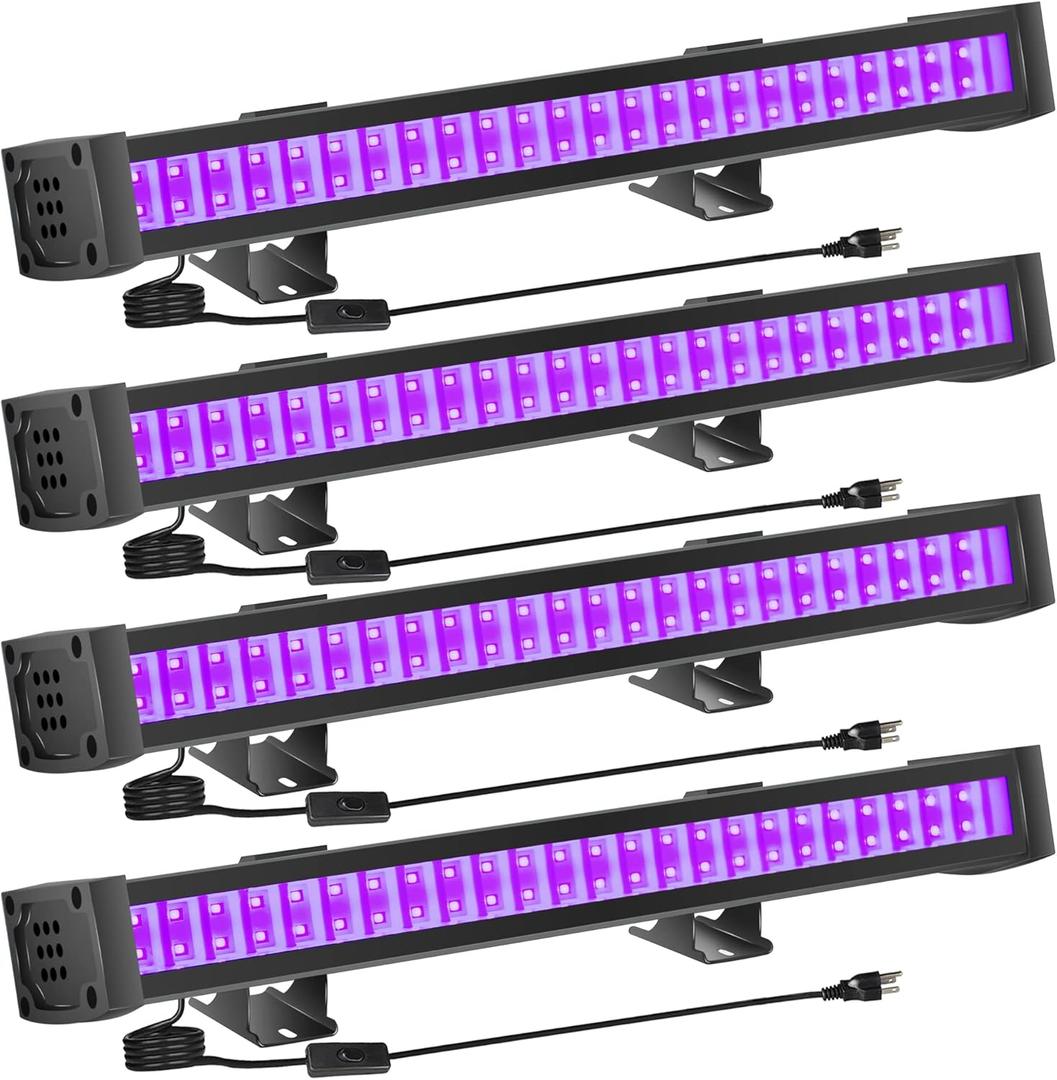 4-Pack LED Black Light Bar, Blacklight Bar with IP65 Waterproof, Glow-in-The-Dark Party Lights for Indoor/Outdoor Stage Lighting, Halloween, and Body Paint