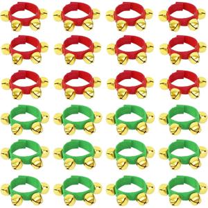 Augshy 24 Packs Christmas Wristbands Jingle Bells with Gold Bells, Bracelet Ankle Bells Musical Instruments for Christmas Gifts Party Favor Toys (Gold)