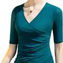 METWEY Wrap Tops for Women Summer Mesh Ruched Top Trendy 2026 Date Outfits V Neck Business Casual Work T Shirts Blouse (M)