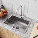 20" x 16" Drop in Kitchen Sink 304 Stainless Steel Single Bowl Topmount Kitchen Sink with Drain Kit and Bottom Grid, Brushed