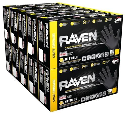 SAS RavenbSafety 66518 6 mil Black Nitrile Disposable Gloves 7 Mil - Large - 10 Pack (10 boxes of 100 each)