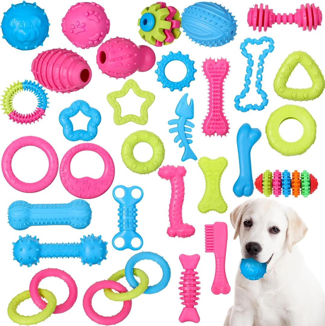 Sanwuta 30pcs Puppy Dog Toy Bulk for Aggressive Chew Rubber Pet Teething Toy for Small Dog Cute Soft Durable Interactive Gift Supplies for Outdoor Play Breed Accessories