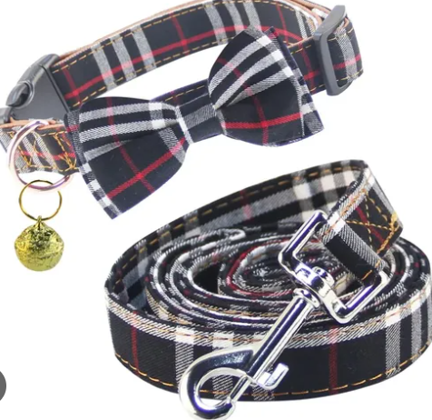 Elegant little tail Dog Collar with Bow, Bowtie Dog Collar and Leash, Adjustable Fall Dog Collar and Leash Dogs, Small