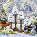 2 x Lyrow Easter Egg Candles for Decor, Chinoiserie Blue Bunny Votive Candles Vintage Unscented Smokeless Tealights for Party Decorations Table Home Gift Spring Celebration