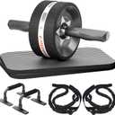 Ab Rollers Wheel Kit, Exercise Wheel Core Strength Training Abdominal Roller Set with Push Up Bars, Resistance Bands, Knee Mat Home Gym Fitness Equipment for Abs Workout (Black)