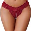 Avidlove Women's Panties Lace Underwear Panty Low Waist Thongs with Pearls Ball (Red, L)