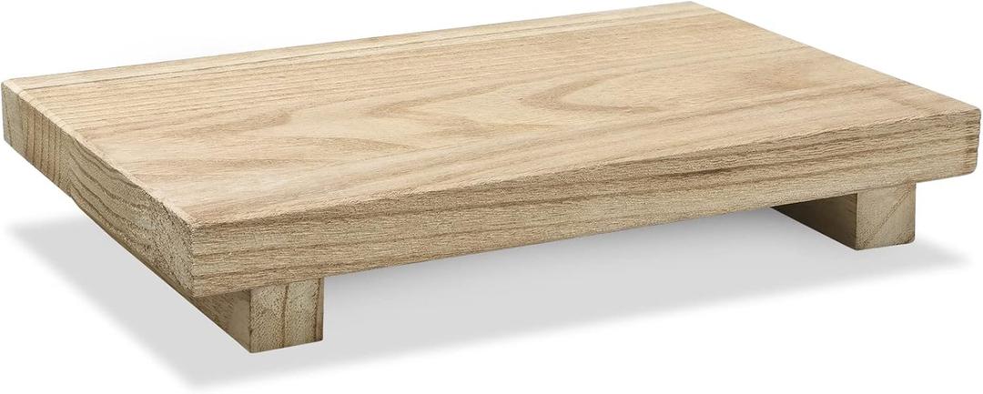 Wood Riser Tray Soap, Stand Soap Tray for Kitchen Sink, Wood Pedestal for Kitchen Counter Sink Stand Decorative Rustic Bathroom Dishes Plant Bottles Candles Display(12 x 7 Inch,Natural)
