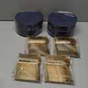 Festiva 200Pcs Navy Blue Gold Dessert Plates 6.3" with Plastic Forks 5"- Small Disposable Plates- Dessert/Cake/Appetizer Plastic Plates include 100Plates 100Forks for Christmas Party & Hanukkah