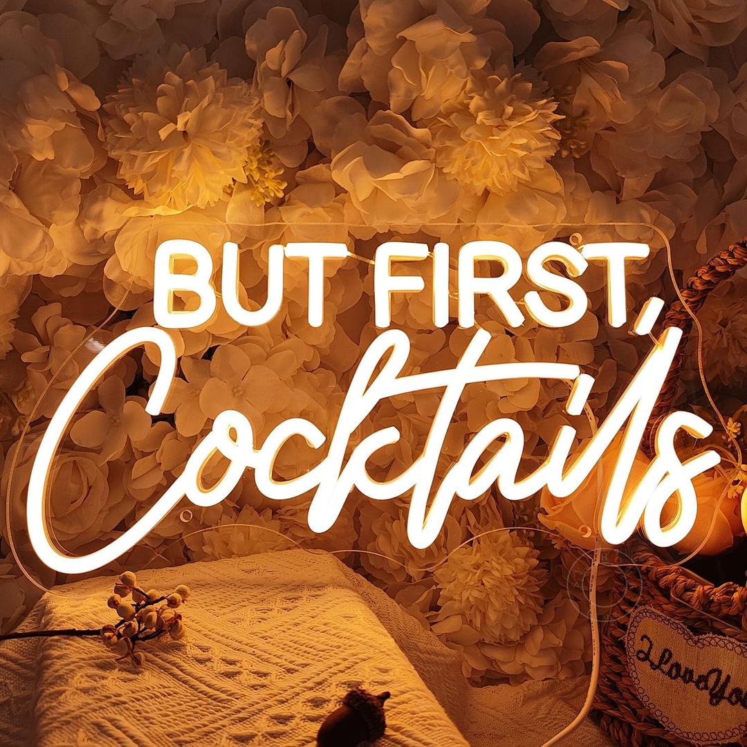 SYLHOME But First Cocktails Led Neon Light Sign Home Bar Shop Bedroom Man Cave Wall Sign Decor Wedding Birthday Party Light Up Sign Celebrate Backdrop USB 15.75"X7.9"