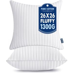 MIULEE 26x26 Pillow Inserts, Firm and Fluffy Decorative Square Throw Pillows for Couch Sofa Bed, Down Alternative with 100% Cotton Cover Pack of 2