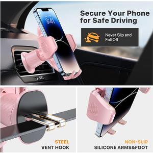 Miracase Phone Holders for Your Car with Metal Hook Clip, Cell Phone Mounts Air Vent Cell Phone Stand Car Mount, Universal Automobile Cradle Fit for iPhone Android and All Smartphones (Pink)