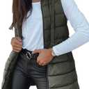 Veatzaer Women Long Vest Solid Color Sleeveless Hood Winter Puffer Vest Outwear (Green, L)
