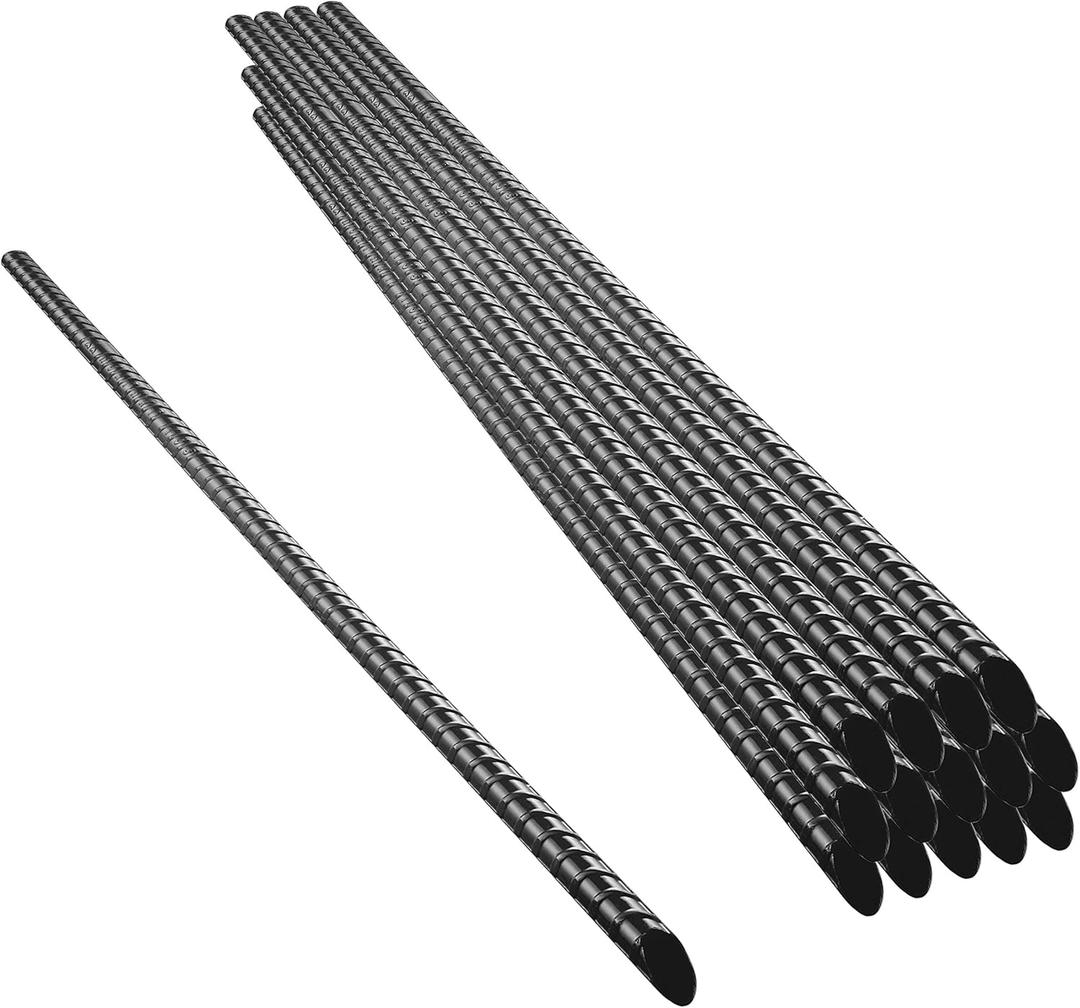 NHZ 15 Ground Rebar Stakes (16pcs) Heavy Duty Hook Ground Anchors, Steel Plant Support Garden Stake with Chisel Point end, Hammer Through Hard Soil for Camping Tent - Black Powder Coated (16)