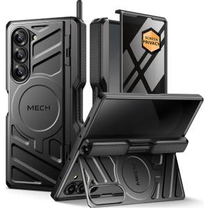 TONGATE for Galaxy Z Fold 6 Case with Privacy Screen Protector, [Compatible with MagSafe][Anti Spy] Shockproof Phone Case, Built-in Stand & Belt Clip & Hinge Cover for Samsung Z Fold 6 2025, Black