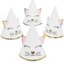Sparkle and Bash Cat Birthday Decorations Party Hats - 24 Pack, White & Pink, 4.5 x 7 in Adjustable Cone Hats - Cat Themed Birthday Party Decorations for Kids & Adults