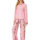 LYANER Women's Pajama Sets Long Sleeve Top and Floral Pants Pjs 2 Piece Sleepwear with Pockets Pink Large