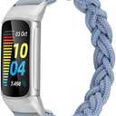 Wearlizer Compatible with Fitbit Charge 6 Bands/Charge 5 Bands for Women, Cute Stretchy Braided Solo Loop Wristband Slim Soft Elastic Replacement Strap Accessories for Charge 5 6 Band, Sky Blue S
