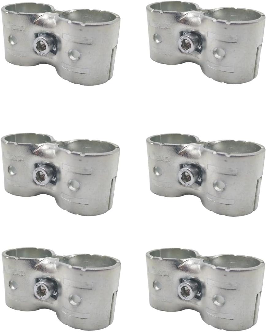 6 Pcs Double Port Parallel Pipe Clamp, 1 Inch (25.4 mm) OD Steel Tube Connector, Carbon Steel Rail Joint Clip with Hardware,Steel Pipe Tube Joint Connector Clip,for DIY Shelf Garden Support
