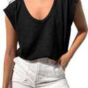 BTFBM Womens Tops Going Out Casual Loose Fit Summer Basic Tees 2026 V Neck T Shirts Trendy Blouse (Black, XL)