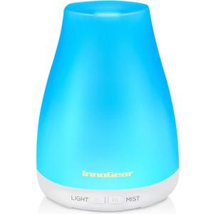 InnoGear Essential Oil Diffuser, Premium 5-in-1 Diffusers for Home Scent Aromatherapy Diffuser Air Desk Humidifier for Bedroom Large Room Office 7 Color LED 2 Mist Mode Waterless Auto Off, Basic White 