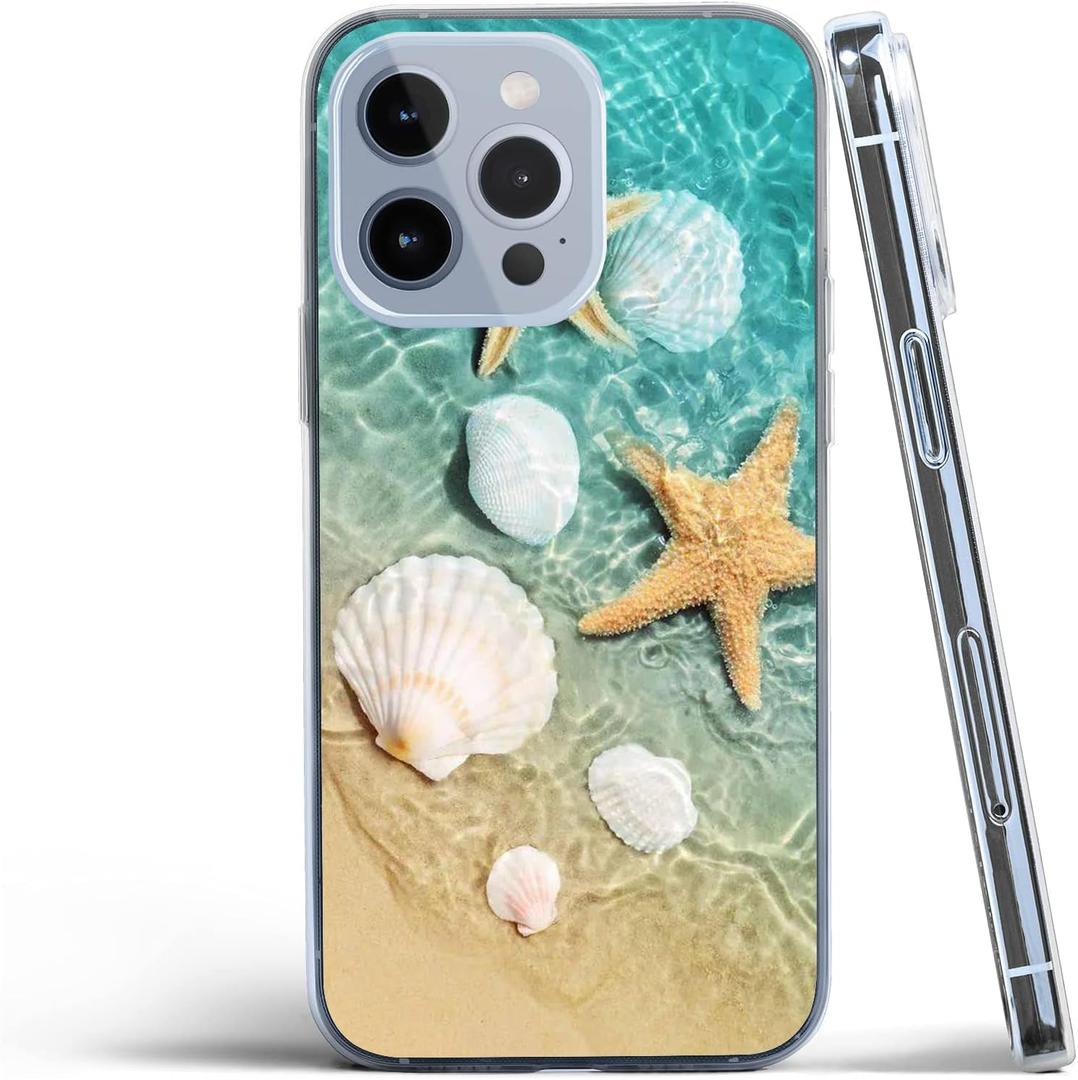 Compatible with iPhone 14 Case, Beach Starfish Seashell Conch Slim Fit Soft TPU Full-Body Shockproof Protective Cover Case Gift for Women Girl Compatible with iPhone 14 Case, Beach Starfish Seashell Conch Slim Fit Soft TPU Full-Body Shockproof Protective Cover Case Gift for Women Girl