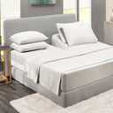 Clara Clark Flex Top King Sheets, 6 Piece Set - Hotel Luxury Sheets for Top Split King Bed, Super Soft Bedding Set, Head Split King White