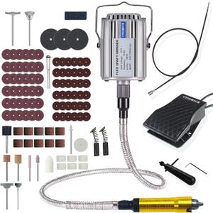 780W Flex Shaft Rotary Tool, 500-25000RPM Flexible Shaft Grinder Kits with Variable Speed Foot Pedal and 110pcs Accessories for Grinding Polishing Sanding Deburring Cutting Buffing Finishing
