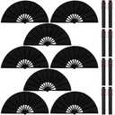 Maitys 8 Packs Large Folding Hand Fans 13'' Chinese Handheld Fan Large Clap Fans for Line Dancing, Tai Chi, Festival, Kung Fu, Martial Art, Gift, Includes 2 Pouch (Black)