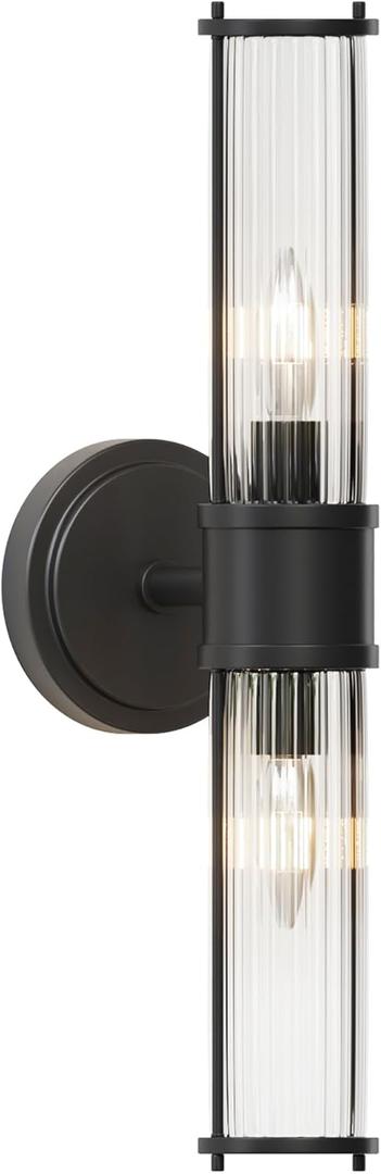 Bathroom Sconce Wall Lighting - Black Bathroom Vanity Light Fixture Vertical and Horizontal Wall Mount 2-Light Modern Indoor Wall Light for Hallway Living Room(E12 Bulbs Excluded)