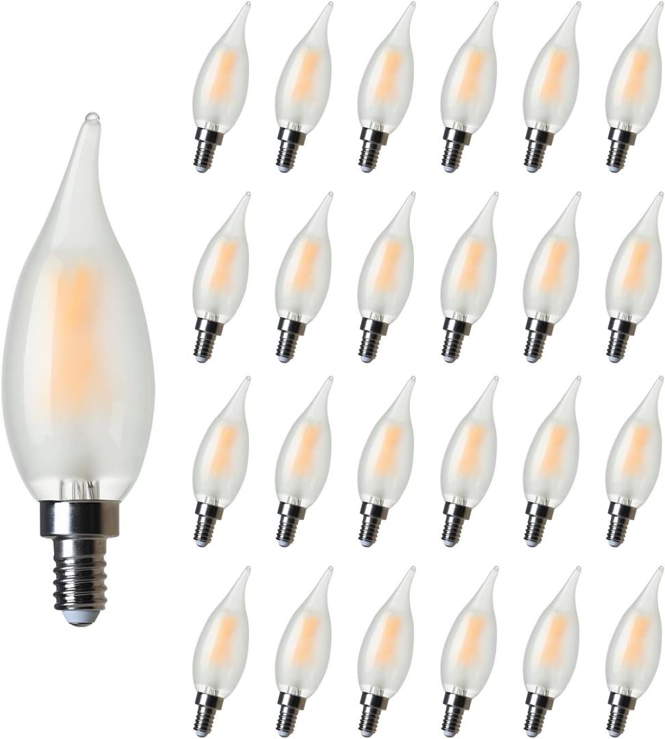 AMDTU 24 Pack Frosted LED Candelabra Light Bulbs, 40 Watt Equivalent Type B Light Bulbs Soft White 2700K, E12 Base Chandelier Light Bulbs Dimmable, Candle Light Bulb 40W Replacement (24 Count (Pack of 1), 4w=40w 2700k Soft White)
